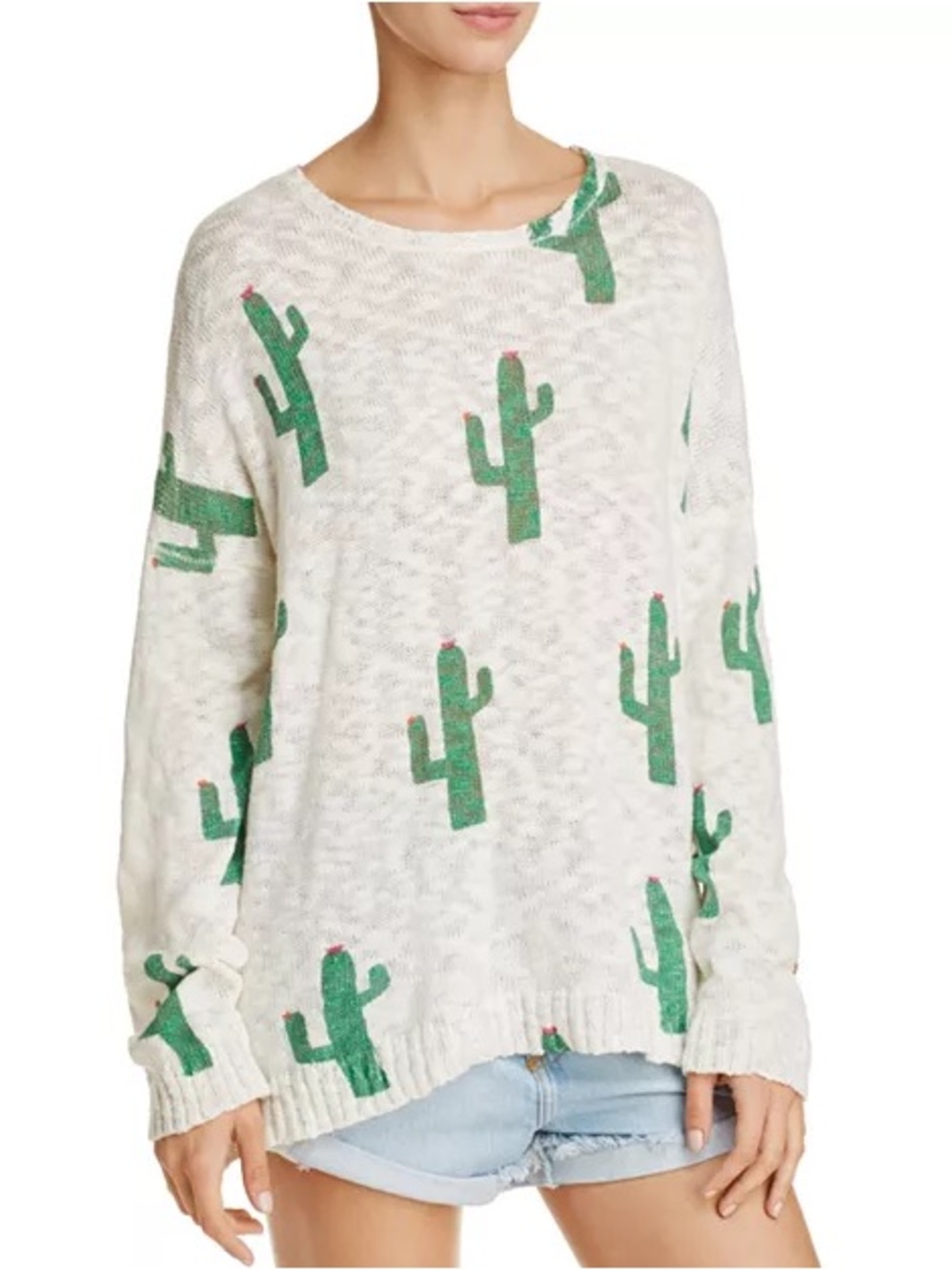 Show Me Your Mumu Cactus Varsity Sweater White Green Western Medium